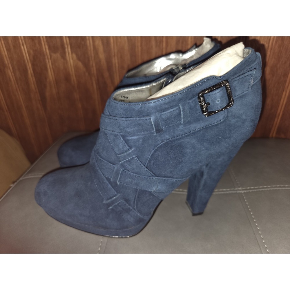 Womens Calvin Klein CK Black Leather Peg Suede Peacock Ancle Boots Size 6